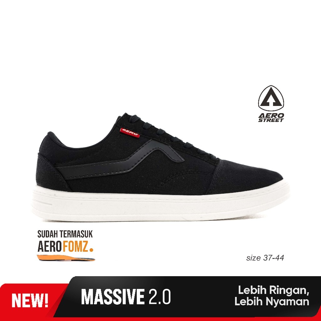 Aerostreet 37-44 Massive Low 2.0 Hitam Hitam - Sepatu Sneakers Casual