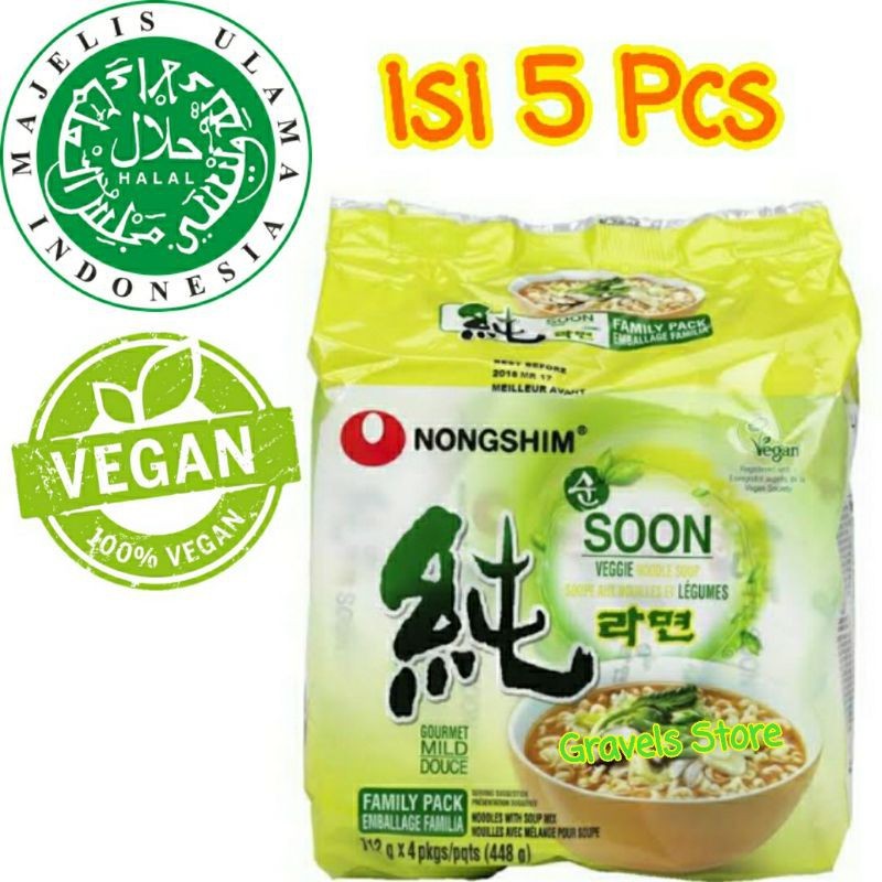 Melt|| [1 Pack isi 5 Pcs] NongShim Soon Veggie Vegan Ramyun - Mie Vegetarian Korea