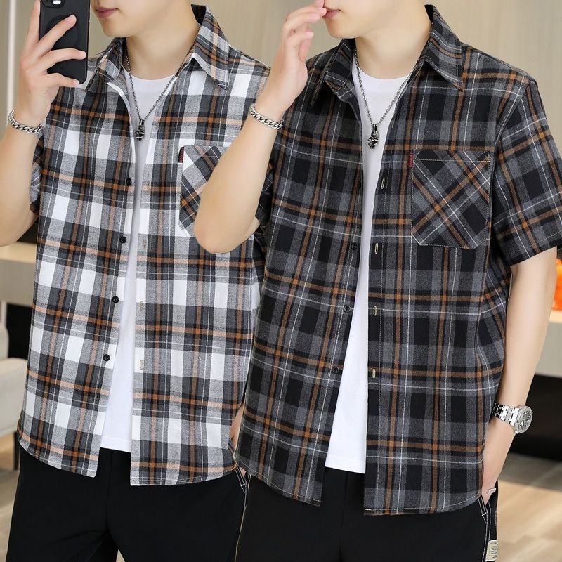 Men's plaid shirt, loose-fitting top