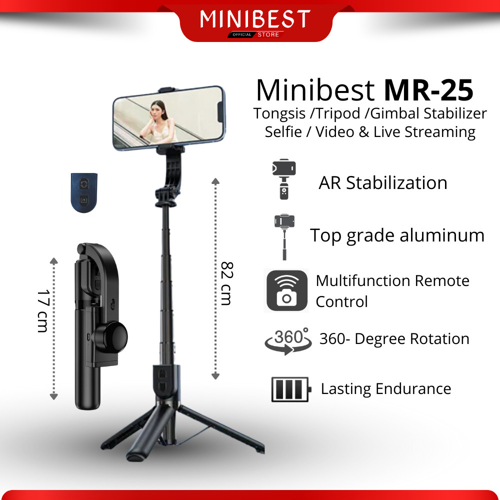 (Gajah_Duduk) MINIBEST MR25 Tongsis Tripod Gimbal Stabilizer Bluetooth Selfie Stick Remote Tripod 36