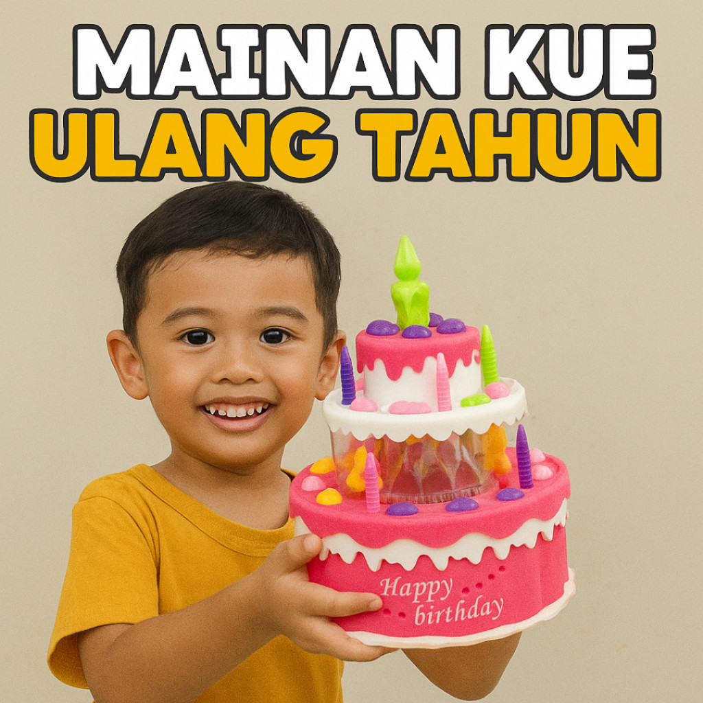 BISA COD Mainan Kue Ulang Tahun Musik Lampu Cake Birthday BO.HJ698 Bergerak Sendiri Bump Go Terlaris