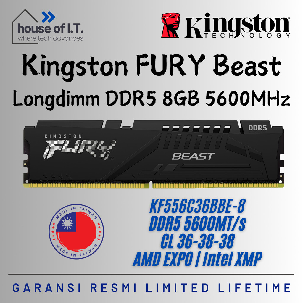 RAM Longdimm KINGSTON FURY BEAST 8GB DDR5 5600MHz