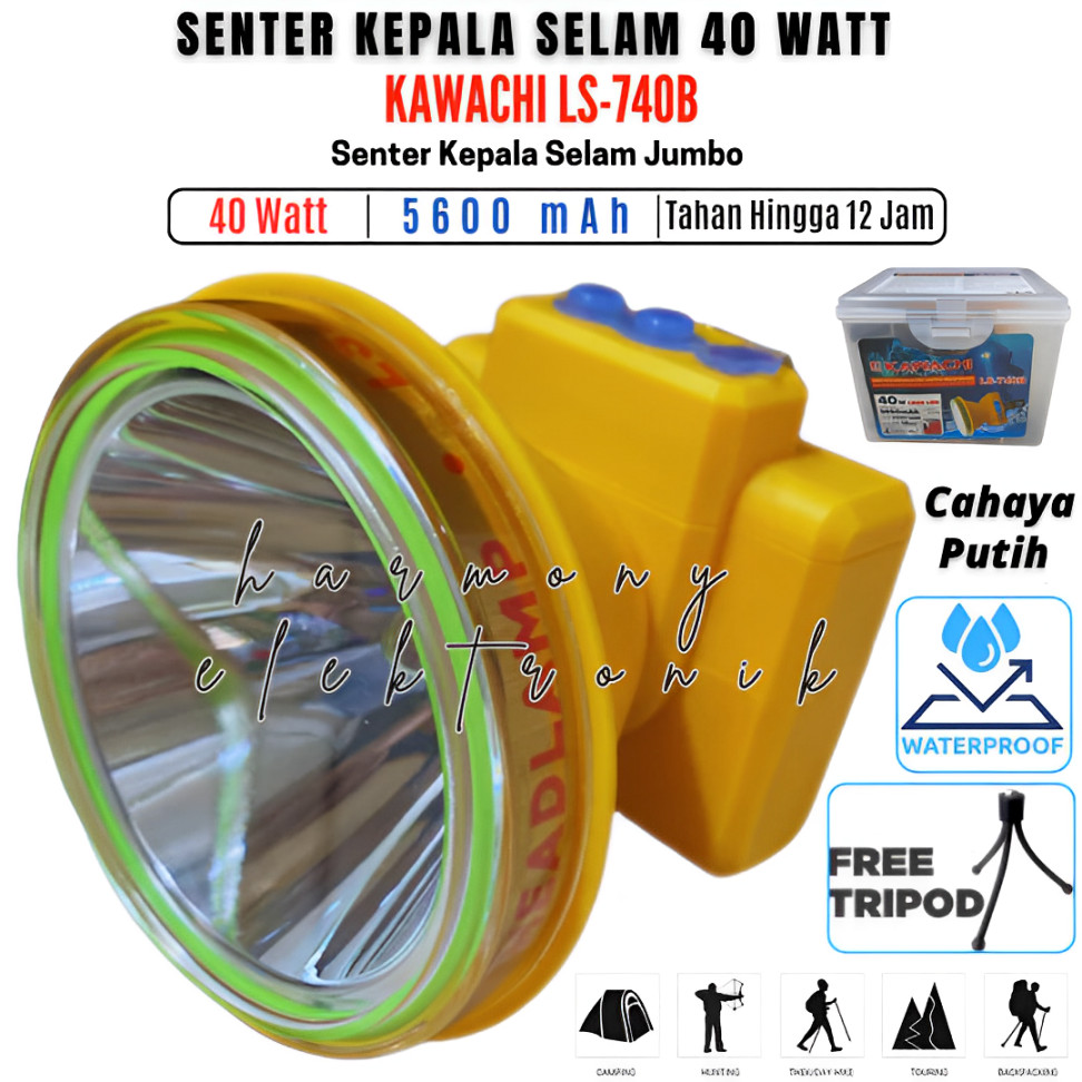 Kawachi Senter Kepala Selam Led Lithium Ls 740b 40 Watt Putih | Kawachi Senter Kepala Selam Super Te