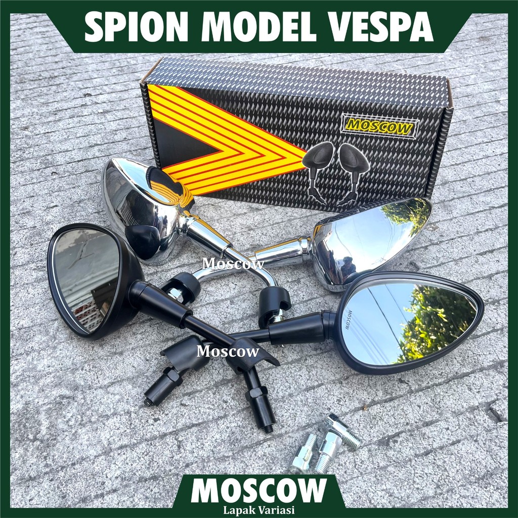 Spion H3350 Model VESPA Sepasang Kaca bening Datar MOSCOW ORIGINAL PREMIUM Nmax X-Max PCX Vario 160 