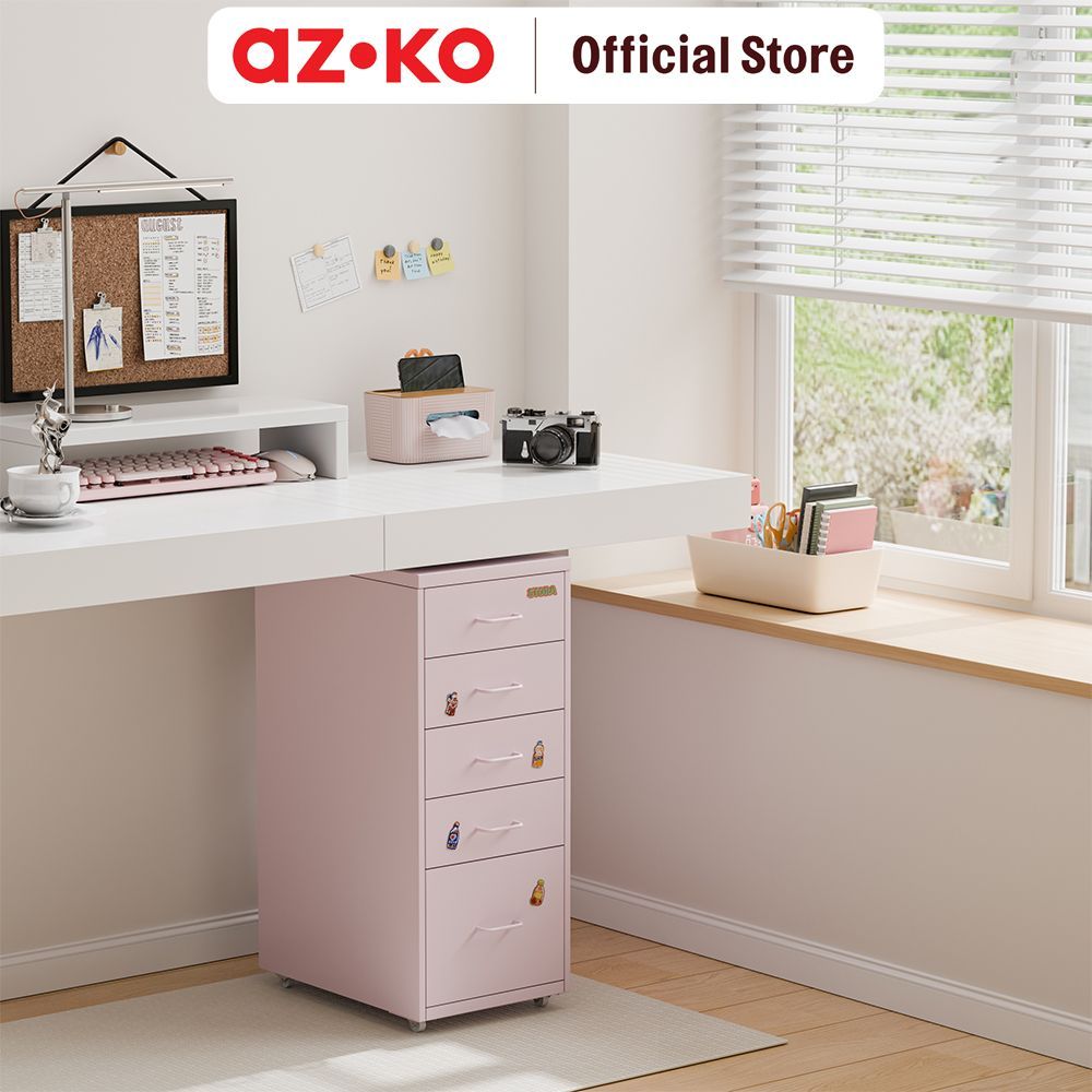 AZKO Stora Studia Laci Penyimpanan 5 Tingkat - Pink Desk Drawer Organizer Tempat Alat Tulis Mini Sto