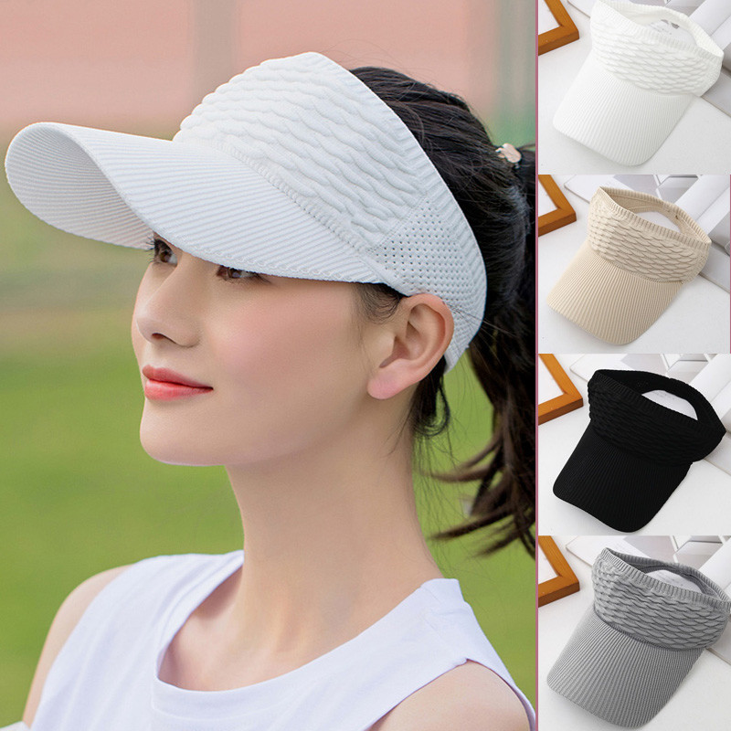 Topi Wanita Golf Senam Untuk Hijab Topi Anti UV Korea Style Topi OlahragaTennis Rajut Katun Elastis 