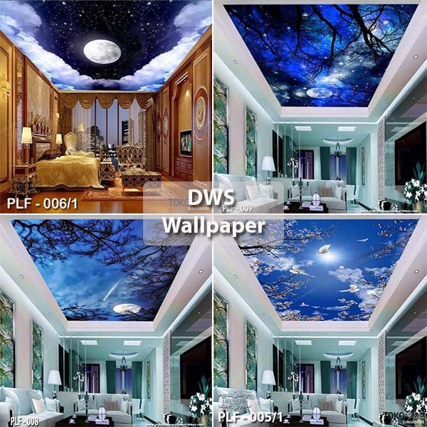 ACHMA  - Wallpaper 3D Plafon Ruang Tamu Sticker Atap Awan Galaxy Langit Malam Bintang Stiker Planet 
