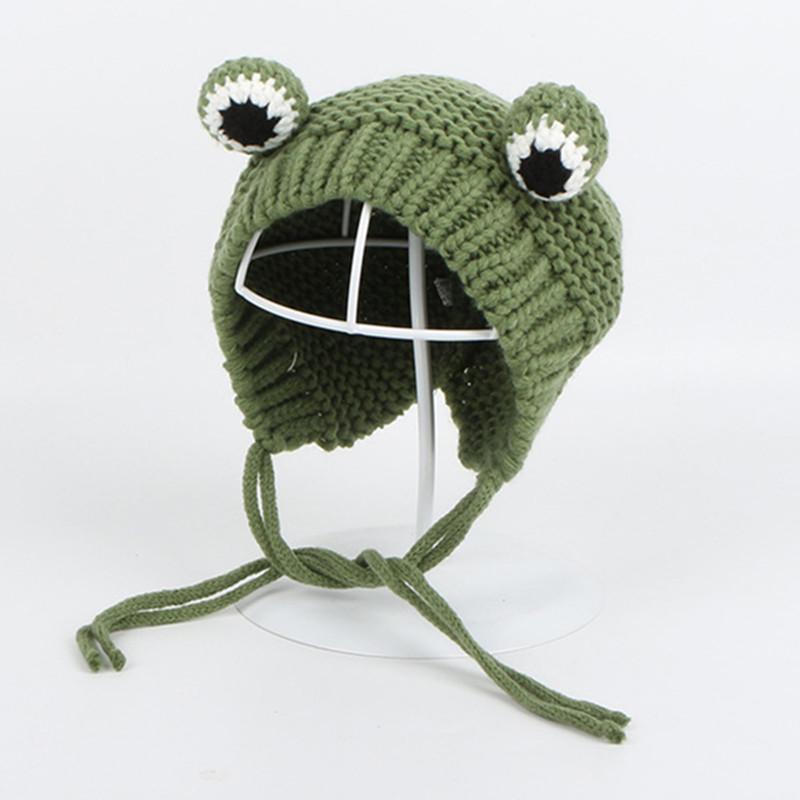 NINDAWELL Solid Color Cartoon Frog Knitted Hat Winter Warm Hat Skullies Cap Beanie Hat For Kid Boy A