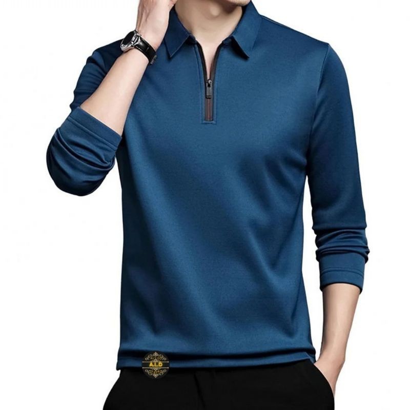 Kaos kerah zipper POLOS> Kaos kerah tinggi resleting> Kaos kerah tangan panjang> Kerah zipper terlar