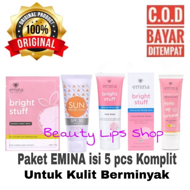 Paket Emina Lengkap Komplit isi 5 pcs untuk Kulit Jerawat dan Berminyak