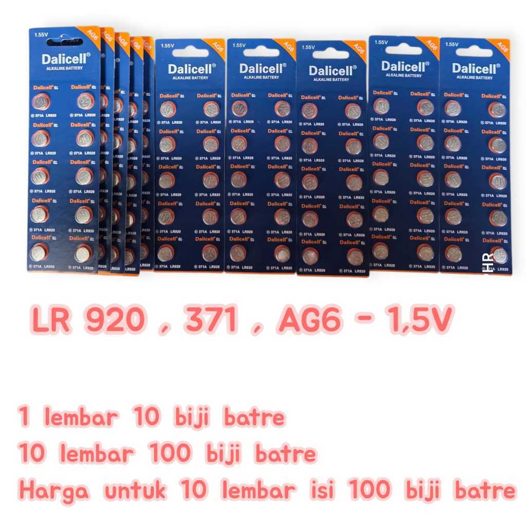 RANUWI ( PAKET HEMAT 10 LEMBAR 100 BIJI BATRE ) baterai jam tangan DALICELL LR 920 / 371  AG6 origin