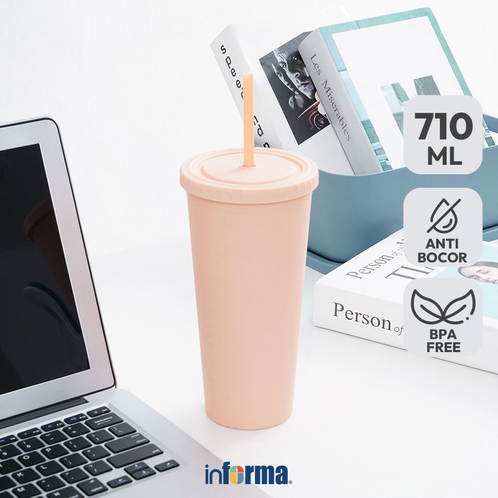 Informa Appetite Appetite Tami Botol Minum Plastik Dengan Sedotan 710 ml Tumbler Botol Air Tempat Mi