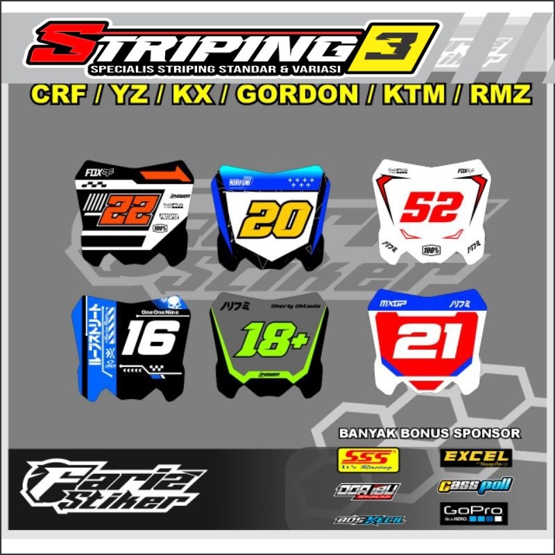 Decal Stiker Papan Nomer Crf Yz Ktm Gordon Rmz Bisa Rubah Nama Dan Nomer