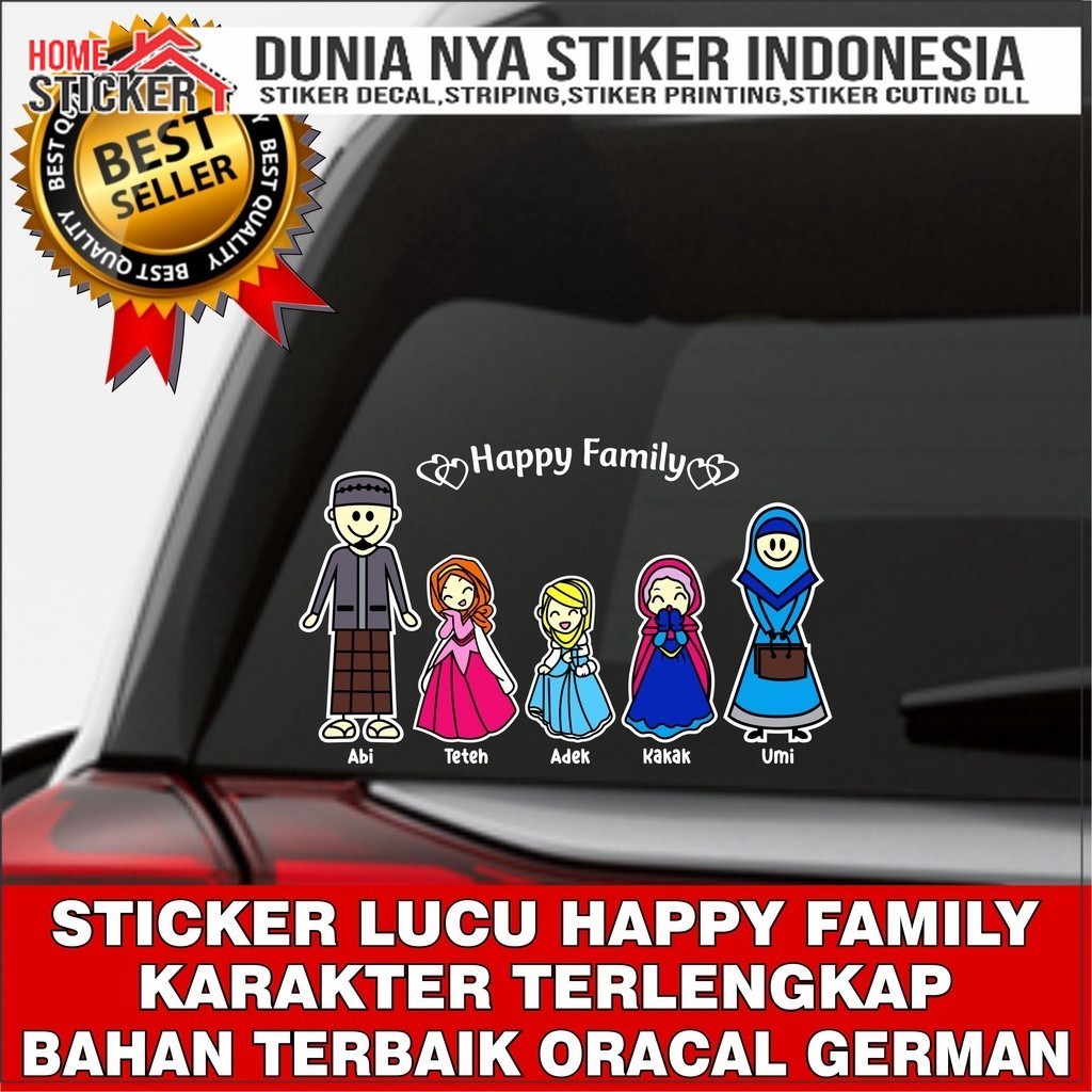 Stiker Mobil Happy Family Lucu / Stiker Keluarga Warna - Warni