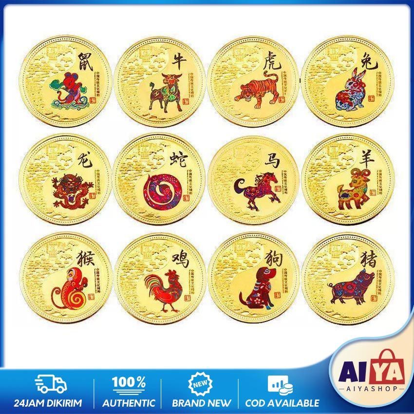 Uang Koin Shio 12 Souvenir Gold Coin Koin Keberuntungan Feng Shui