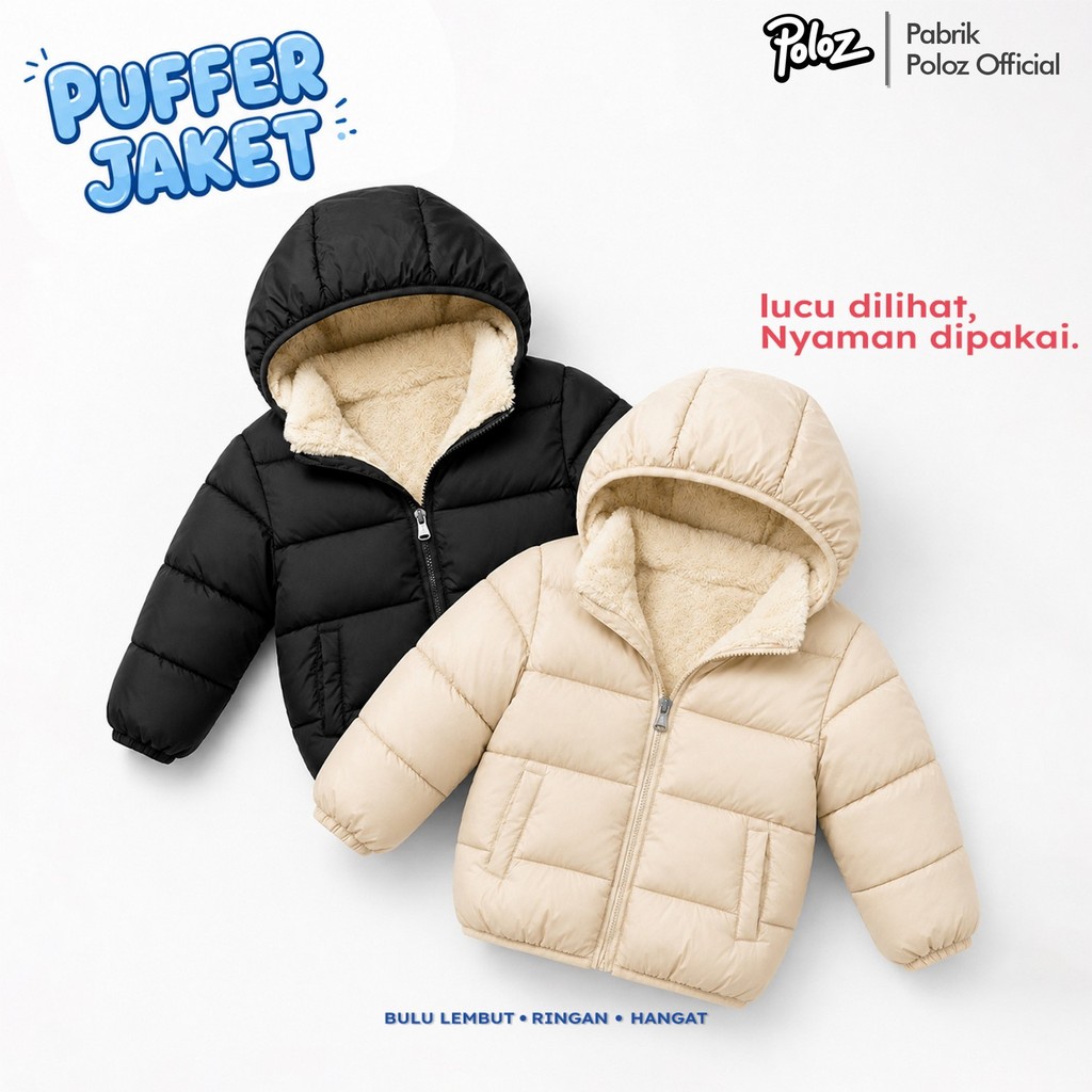 Jaket anak puffer laki laki perempuan lapis bulu usia 1-10 tahun Jaket Winter Anak Lucu Bahan Taslan