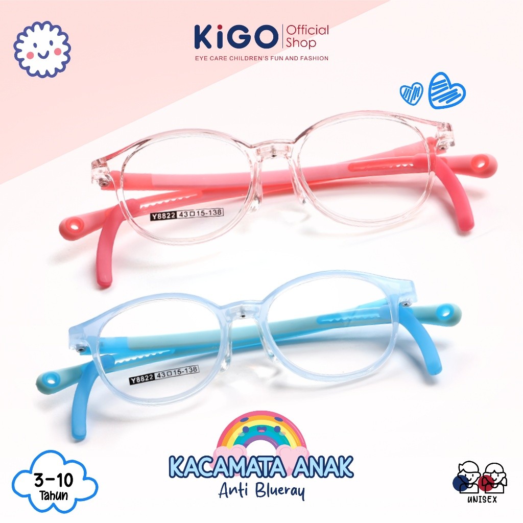 KIGO Kacamata Anak Anti Radiasi Blueray Photochromic Bluechromic Anak Oval Bahan TR90+Silikon Kaki K