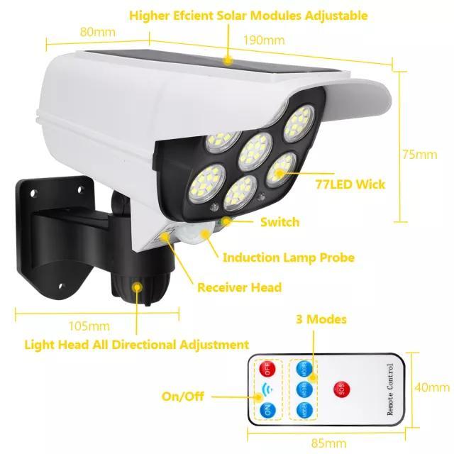 Lampu Sensor Gerak LED Solar Cell Outdoor Lamp CCTV Security  Solar Dinding 77 LED Anti Air  Tenaga 