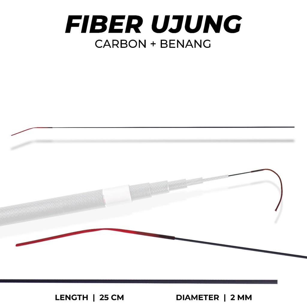 FIBER UJUNG BLANK ROD CARBON SOLID + BENANG 0.9x1.95x450 | PER PCS