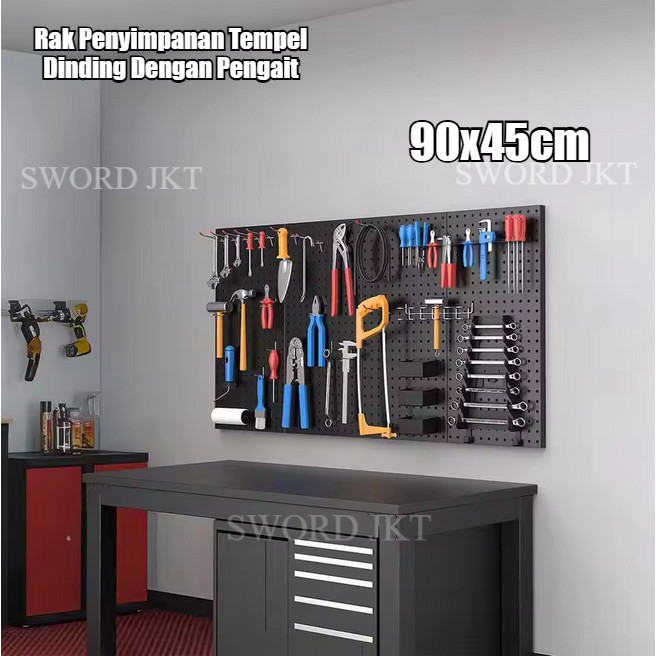 Rak Tools Bengkel Pegboard Wall Perforated Tool Board Storage Organizer Rak Dinding Perkakas Baja DI