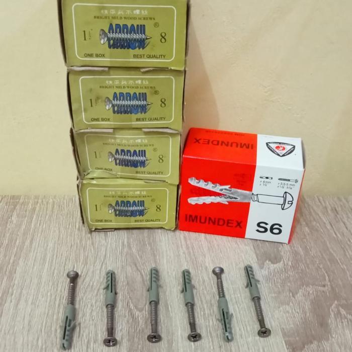 IMUNDEX Skrup Kayu S6 dan Skrup 1 1/2" x 8 (+) Paketan Siap Pakai Kualitas Terbaik dari ARROW Fisher