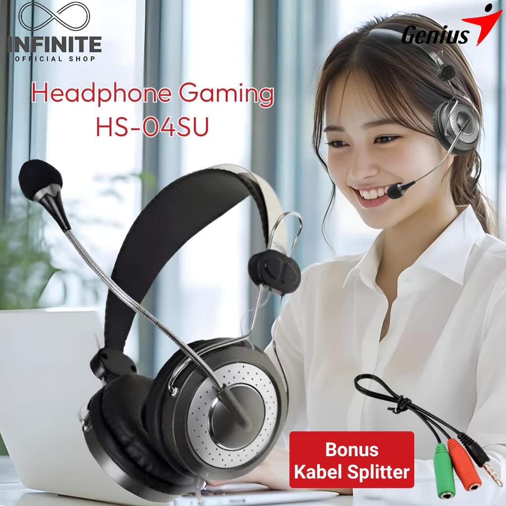 Headphone Headset Gaming Genius HS04SU Super Bass Mic With Noise Cancellation Komputer PC Mobile