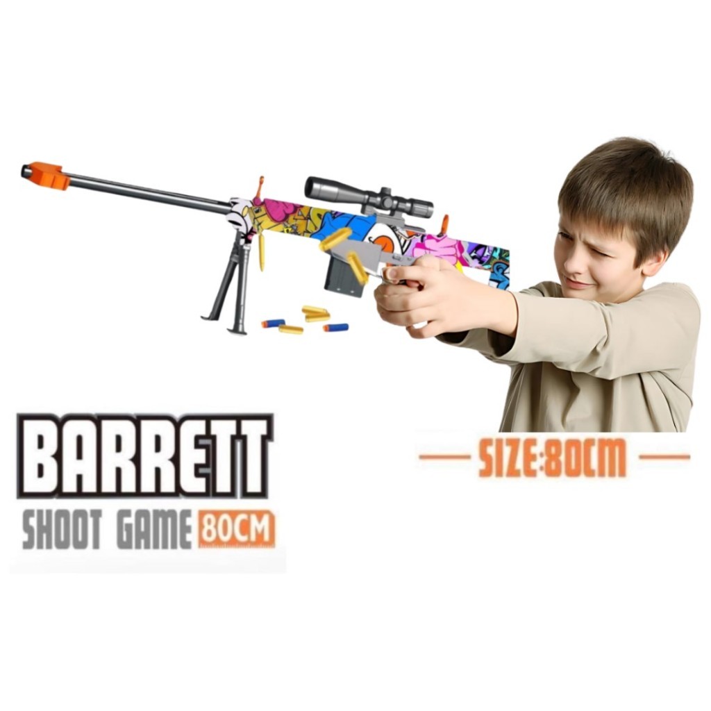 Mainan Anak Tembakan Sniper Barrett Megaforce 80cm Soft Bullet Shell Ejection 321B - Senapan Mainan 