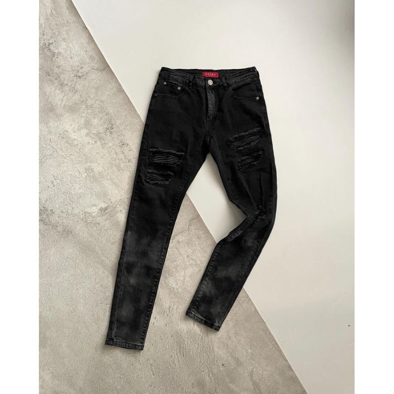 RUCAS “Black Caviar Leather” Washed Jeans