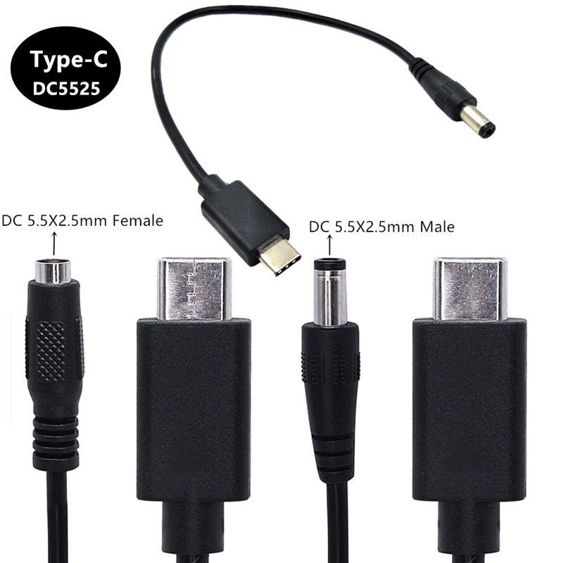 25cm USB Type-C Male to DC Power 5.5X2.5mm Male Female Converter Cable Power Adapter Converter Cable