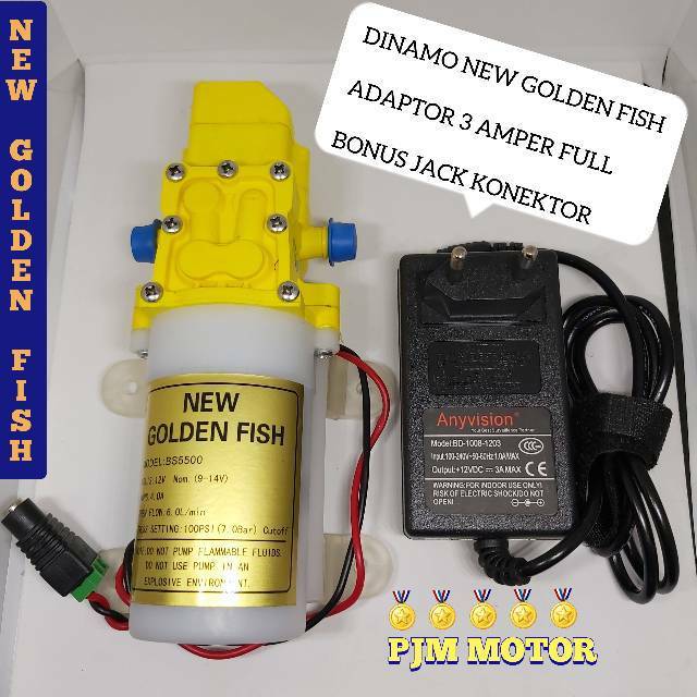 DINAMO GOLDEN FISH PLUS ADAPTOR 3 A POMPA AIR TEKANAN TINGGI STEAM AC DC ALAT CUCI MOTOR MOBIL