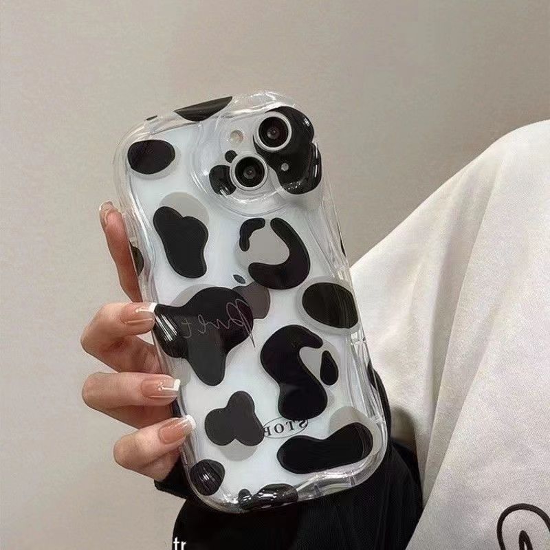 Casing ponsel clear dengan Motif Garis Sapi Hitam Putih untuk Iphone 7 8 14 15 16 Plus XS Iphone XR 