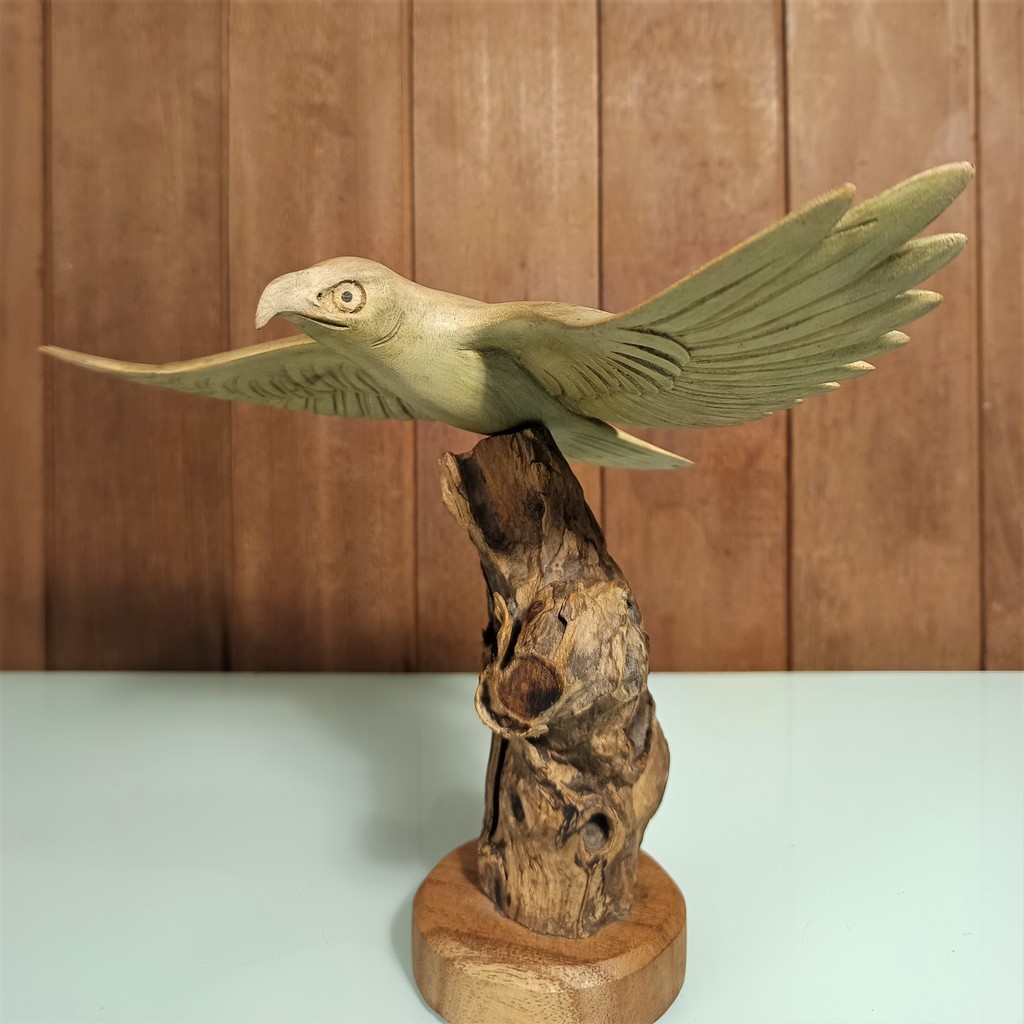 Leolle Patung Burung Elang Ukiran Kayu Handmade Bali | Kado unik Pajangan Dekorasi Natural Etnik