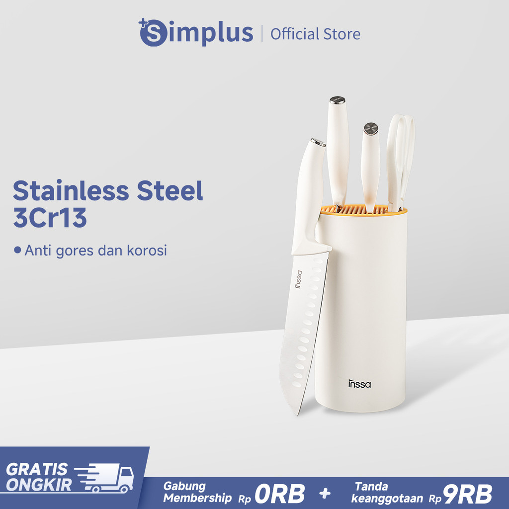 Simplus X INSSA Set Pisau Stainless Steel 5 Pcs dengan Tempat Pisau