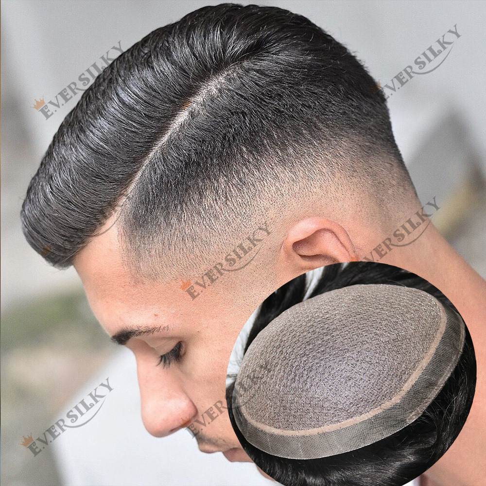 Undetectable Black Man Wig Silk Base Skin PU Edge Toupee Natural Looking Scalp Male Hair Prosthesis 