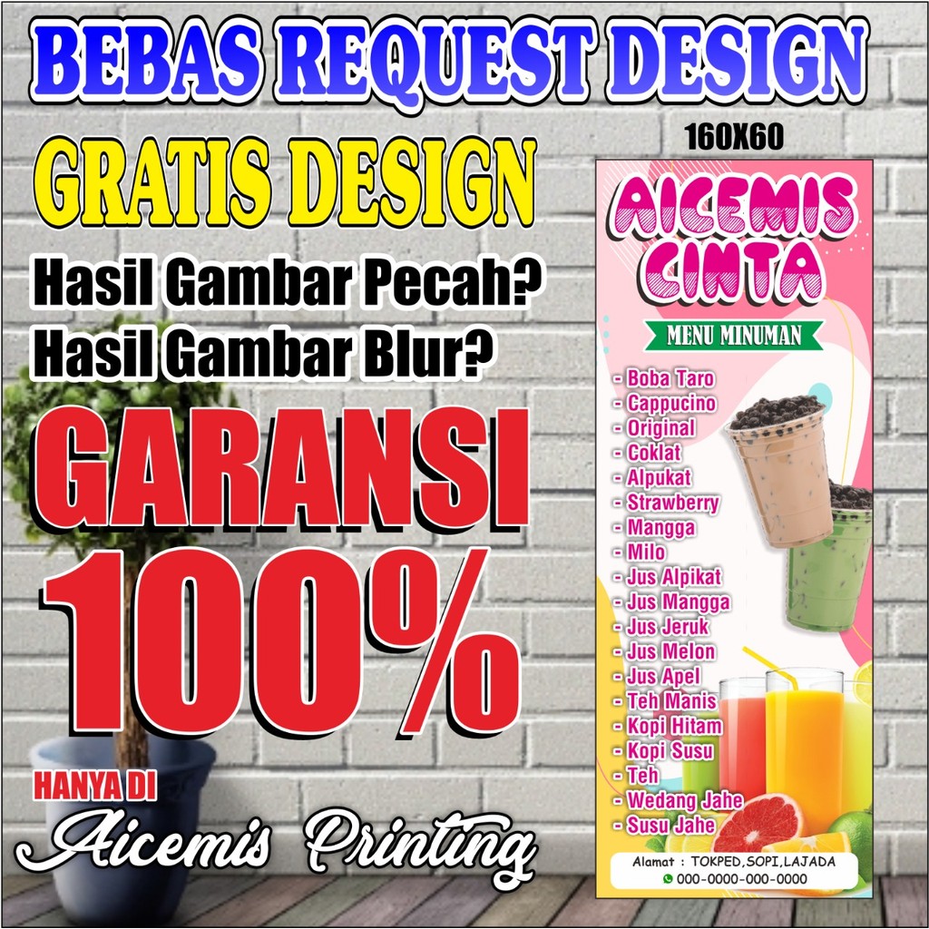 Spanduk Minuman Kekinian / Spanduk Banner Panjang / Spanduk Murah / Spanduk 160x60 / Spanduk Jualan 