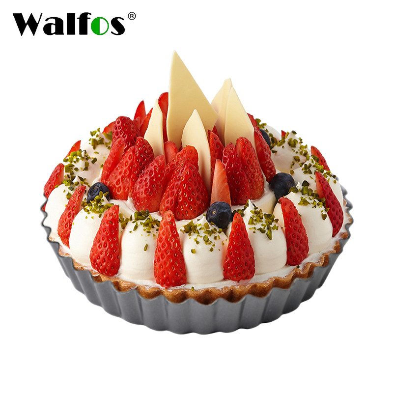 Walfos Pie Pan Mold Tart Pan Live Bottom Non-stick rysanthemum Pizza Pan Round Household Oven Pizza 