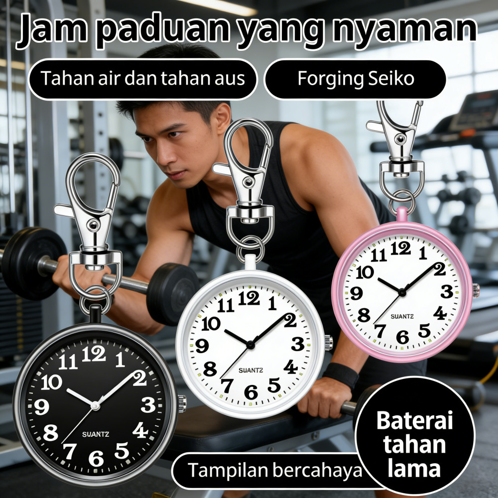 Dapat digunakan Jam kuarsa transparan baru Gantungan kunci perawat saku Jam mini gantungan perawat