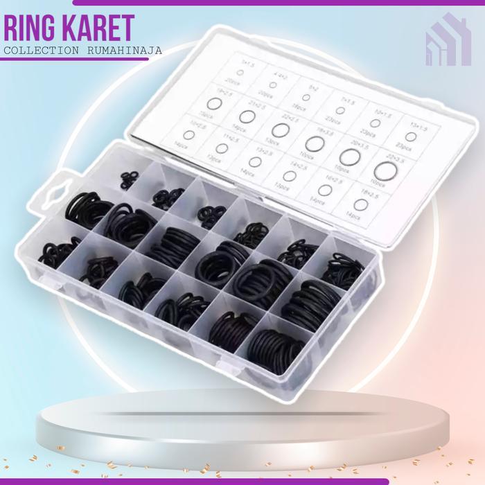 Karet O ring set 1box 225 pcs 15 type seal O ring rubber Besar Kecil