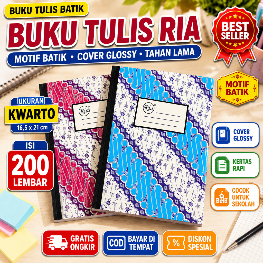 Buku Tulis Batik Ria Kwarto 200 Lembar Buku Tulis Besar Cover Glossy Motif