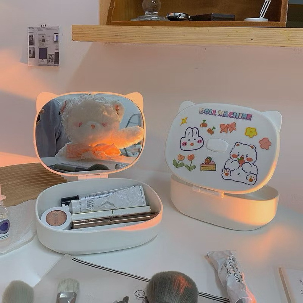 BJM Rak Kosmetik dan  Kaca Cermin Kotak Lipat Makeup tempat Skincare Make up Stiker Travel Bag Anti 