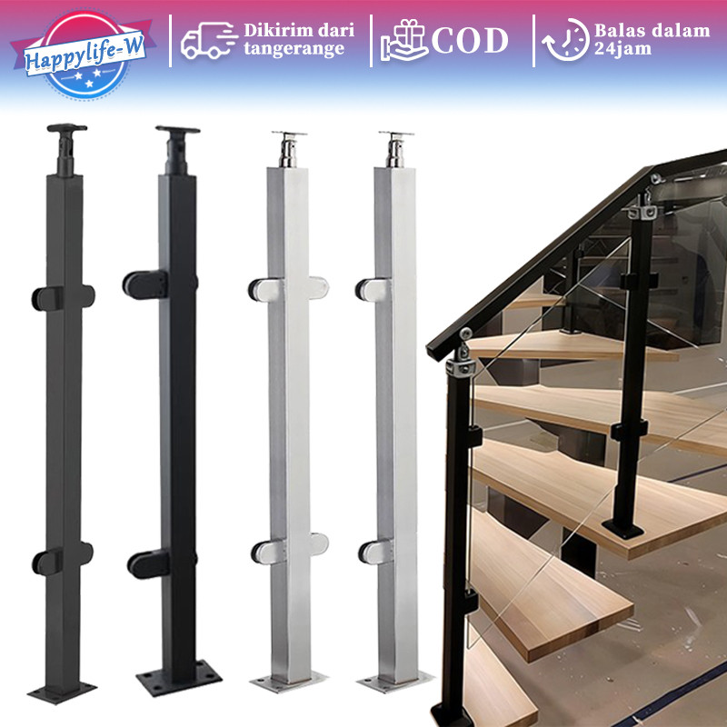 Tiang Railing Kaca Minimalis Dengan Klip Kaca - Railing Hitam Untuk Balkon & Teras Rumah Modern