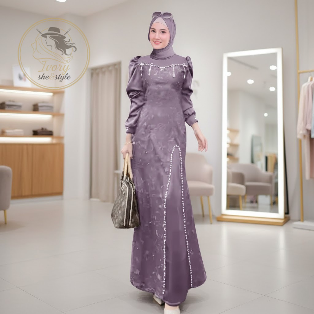 Ivory - MAXI AGATHA (M L XL XXL) GAMIS MUSLIM GAMIS BROKAT GAMIS PESTA GAMIS KONDANGAN DRESS MUSLIM 
