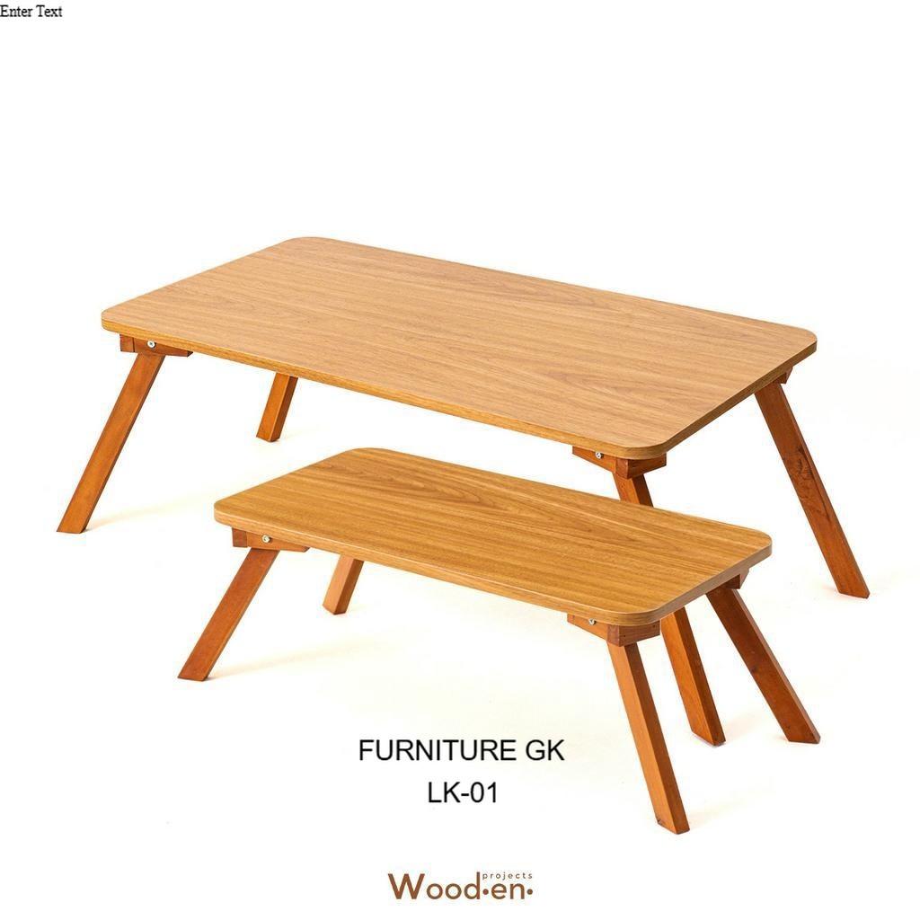 PROMO LJ-01 Wooden Projects Meja Lipat Persegi Panjang Laptop Lesehan Portable Makan Tamu Belajar Mu