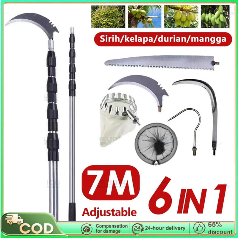 6M 6/5in1 Tongkat Panjang Untuk Petik Buah Alat Berkebun Pemetik Buah Tongkat Teleskopik Jaring Buah