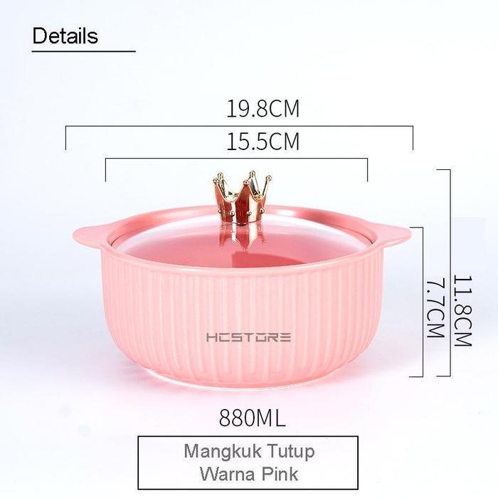 HCSTORE Mangkok Tutup warna ukuran 20cm dengan handle tahan panas mangkuk keramik tutup kaca - Mangk