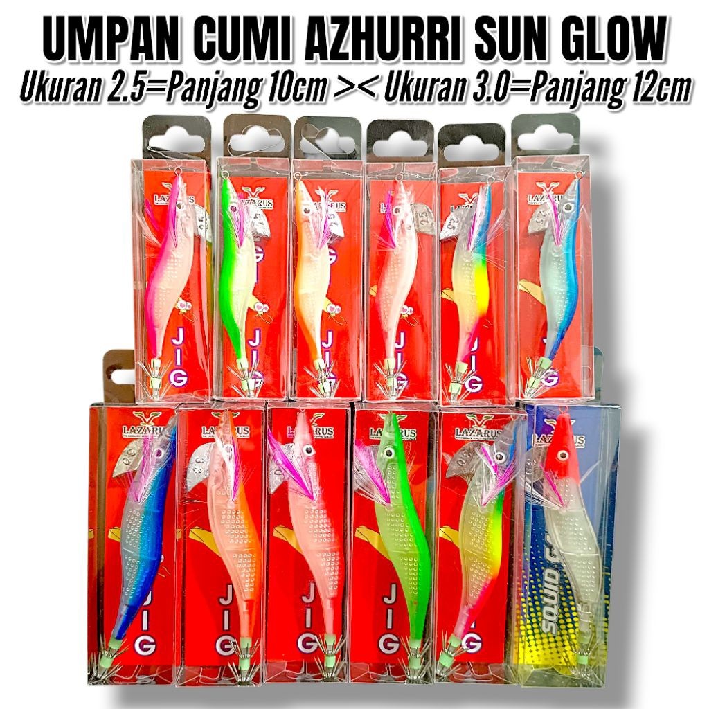 Umpan Cumi Azhurri Sun Glow Ukuran 2.5 Dan 3.0. Umpan Cumi Cumi