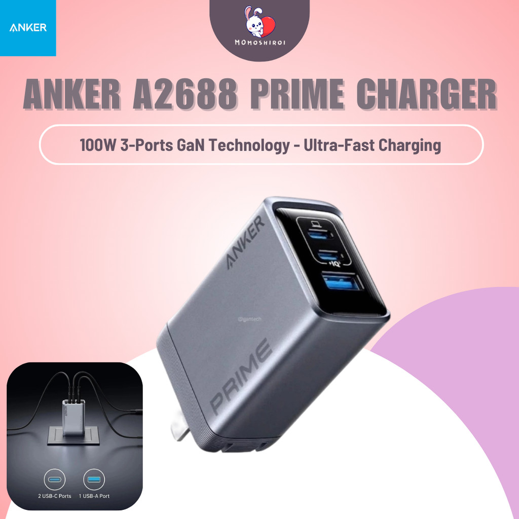 ANKER A2688 - Anker Prime Charger 100W 3-Ports GaN Technology - Ultra-Fast Charging