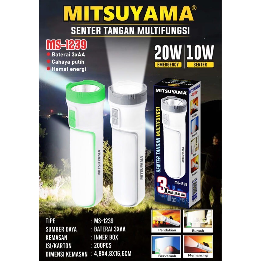 Senter Tangan LED Multifungsi Mitsuyama MS-1239 Pakai baterai aa senter penerangan senter led