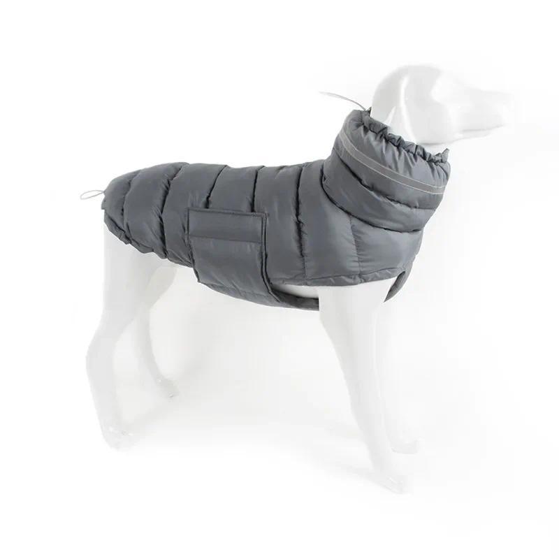 Dog Puffer Jacket Warm Winter Coat with Leash Hole Adjustable Snowsuit Waterproof Pet Apparel Reflec