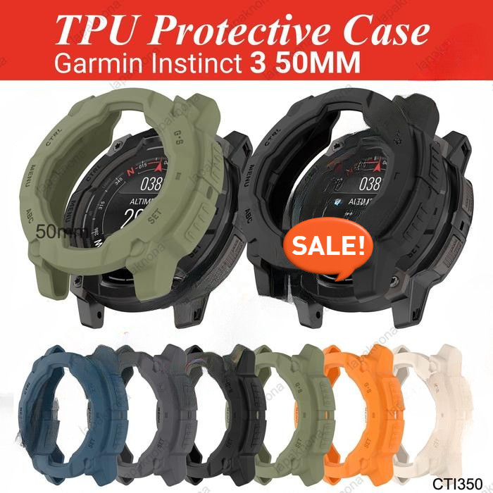 BIG SALE TPU Case Garmin Instinct 3 50mm Solar Bumper Casing Soft Cover Pelindung Protector - 1-Blac